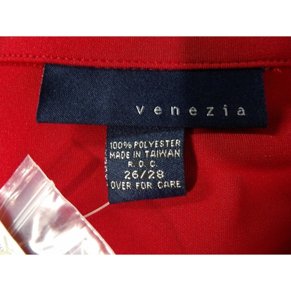 Venezia 3X 26/28 Red Blouse Button Collar Slinky Polyester Career Business NWT - Picture 6 of 9